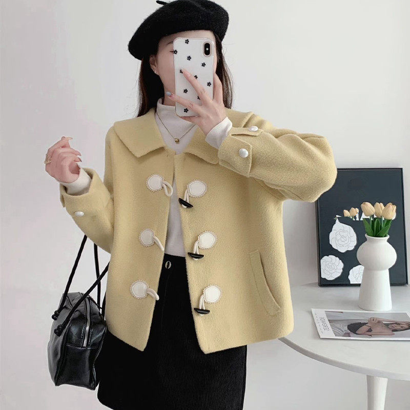 学院风翻领小个子短外套女秋冬新款设计感针织开衫百搭毛呢外套厚,女装/女士精品,短外套,淘宝优惠券,粉丝福利购,淘宝优惠卷