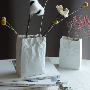 日本进口Ceramic 褶皱陶瓷花瓶crinkle系列花器 Japan小松诚设计款