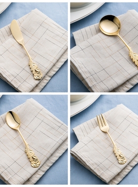 现货日本制elfin 高桑金属不锈钢镀金玫瑰咖啡勺茶勺黄油刀点心叉