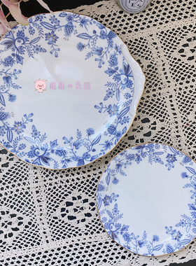 日本Noritake则武BlueSorrentino蓝色伊甸园骨瓷点心盘平盘圆盘