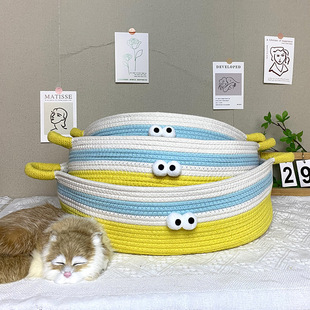 编织猫窝大眼萌宠物窝麻绳四季通用耐抓咬可水洗不掉屑夏凉窝猫咪