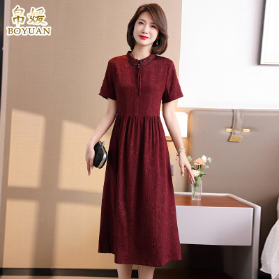 帛媛新中式真丝连衣裙喜婆婆礼服