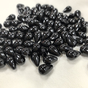 9*13mm天然玛瑙圆头黑玛瑙水滴竖孔黑色古风吊坠耳环发簪饰品配件