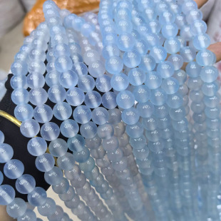 6-10mm浅蓝色 蓝玛瑙条珠 圆珠串珠DIY手工饰品配件散珠项链手链