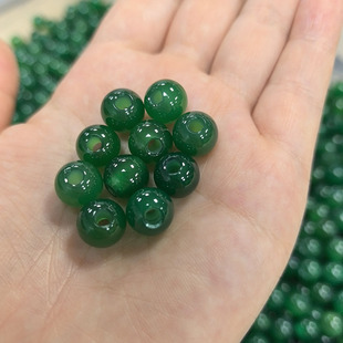 大孔单珠 手链项链隔珠绿玛瑙圆珠DIY手工饰品配件绿玛瑙大孔散珠