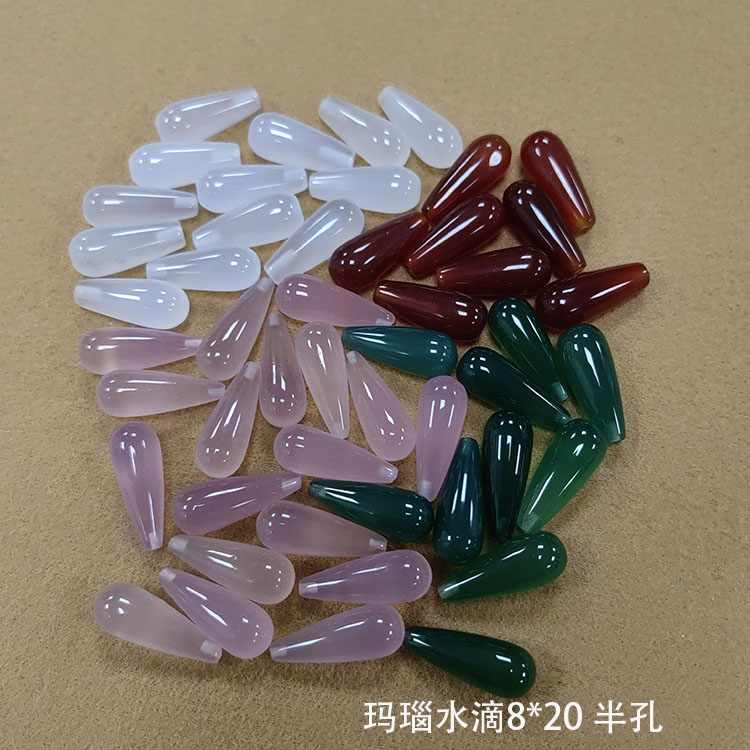 8*20mm天然玛瑙圆头水滴横孔竖孔古风吊坠耳环发簪饰品配件