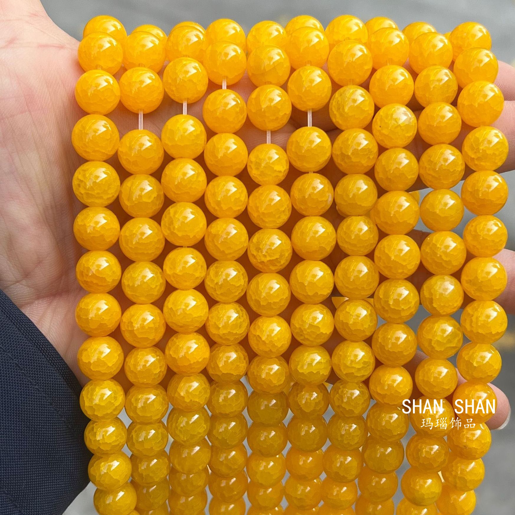 爆花龙鳞纹 黄龙纹  黄玛瑙圆珠散珠DIY饰品配件水晶手链串珠图片
