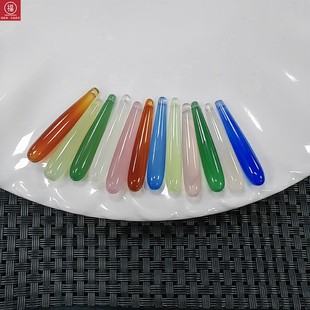 6*35mm玛瑙长水滴红绿白粉葡萄色玉石古风发簪有孔耳饰diy手工