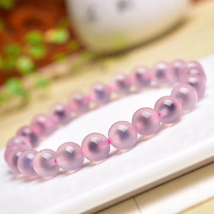 8mm天然糖心玛瑙手链粉色糖心黑白糖心女士单圈个性手链樱花粉