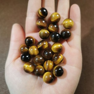 10颗装 10mm 虎眼石半孔孔无孔 天然虎眼石单珠圆珠DIY耳环戒指