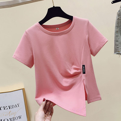 短袖小个子不规则纯棉女短款上衣