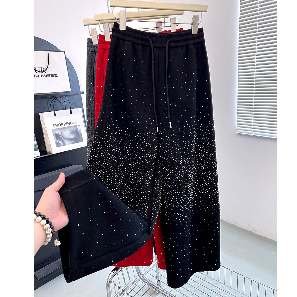 美式甜酷满天星烫钻卫裤女春秋时尚宽松慵懒松弛感拖地裤子舞蹈裤,女装/女士精品,卫裤,淘宝优惠券,粉丝福利购,淘宝优惠卷