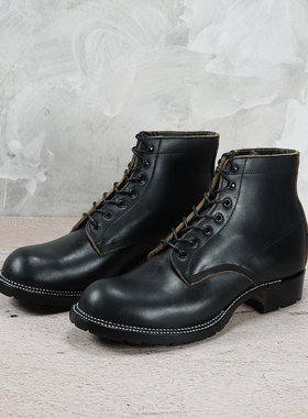 履诚Artistic 重磅头层茶芯牛皮 大圆头美式复古工装力工户外靴