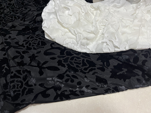 新款 高弹力金丝绒时装布料 黑白藏蓝纯色玫瑰烂花绒镂空面料旗袍