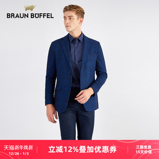 都市格纹印花商务休闲 款 布兰施便服单件西装 外套男羊毛混纺四季
