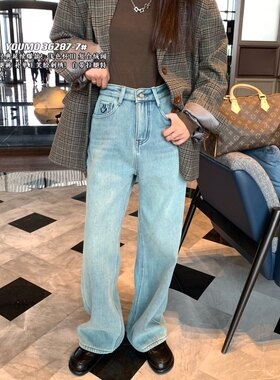 冬上新! 阔腿复合绒纯色休闲牛仔裤 36287纳米怀旧蓝-5黑色-7浅蓝