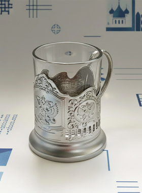 银色杯托俄罗斯OZON跨境同款双头鹰徽章烈酒杯金属套防烫威士忌杯