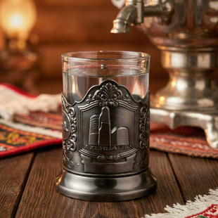 跨境爆款 阿塞拜疆国礼收藏杯 俄罗斯金属雕花玻璃杯防烫威士忌杯