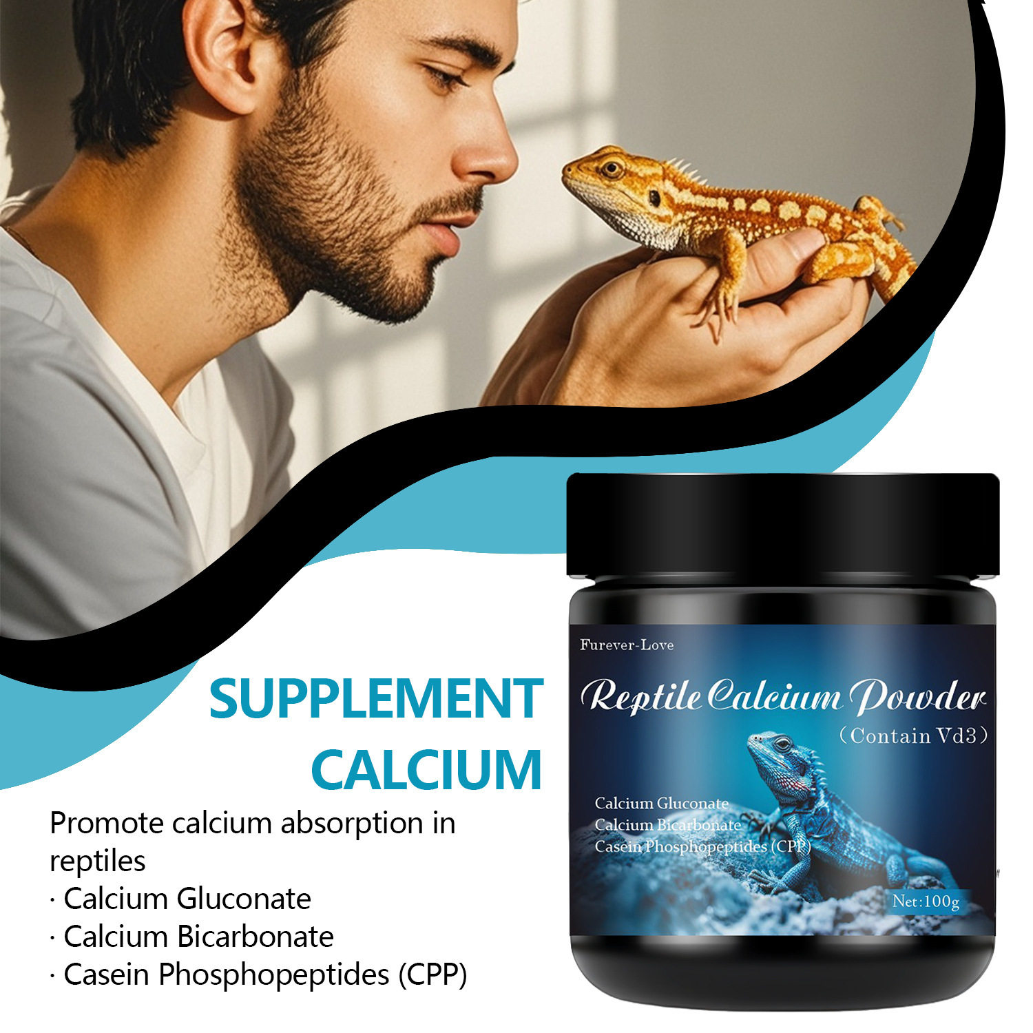 跨境爬宠爬虫D3钙粉豹纹守宫蜥蜴用D3钙粉爬宠益生菌100g