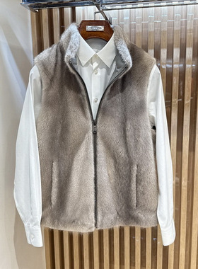 路卡迪龙男装秋冬立领水貂毛皮马甲外套163216101专柜正品16880