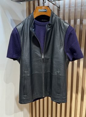 路卡迪龙男装春夏新款立领商务休闲舒适皮马甲360211006吊牌6980