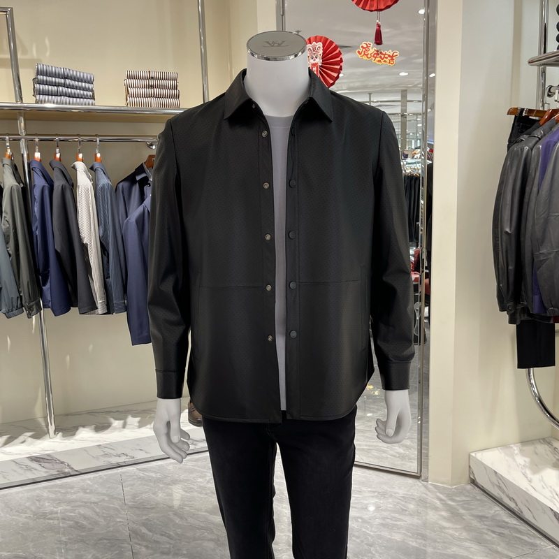 路卡迪龙男装春秋款时尚针孔衬衫款羊皮皮夹克360221502专柜10800