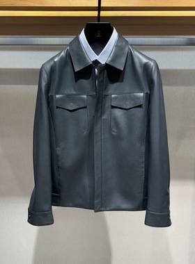 BOSSSUNWEN博斯绅威24秋冬行政翻领真皮外套143217024370吊牌8800