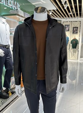 路卡迪龙男装秋冬款连帽商务休闲羊皮皮衣外套160215501吊牌7980