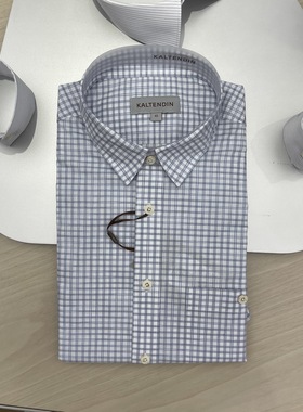 卡尔丹顿男士春夏款方领格子休闲短袖衬衫衬衣KBBS33104专柜1680