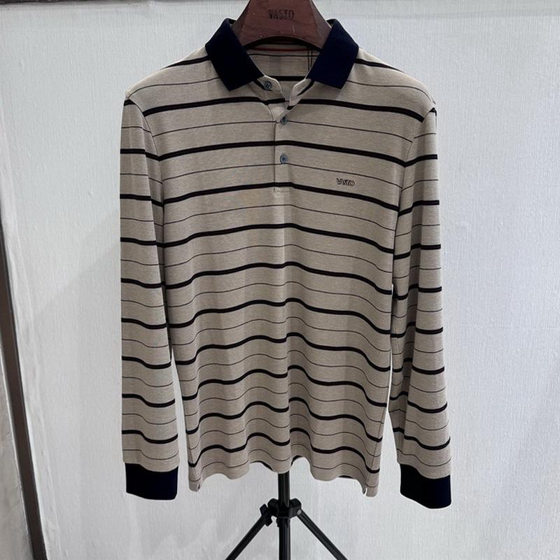 华斯度VASTO男装2024秋冬商务翻领条纹长袖T恤42T052412专柜1686