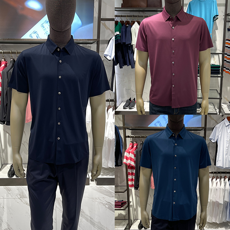 华斯度/VASTO男装春夏款舒适透气方领纯色衬衫11T051016专柜1886