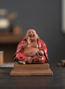 禅意紫砂欢喜弥勒摆件