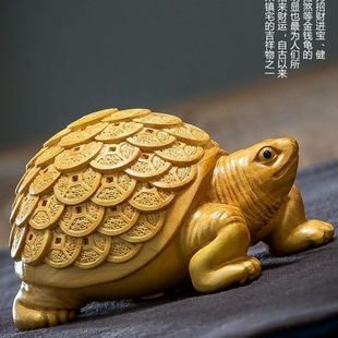 饰 崖柏木雕摆件金钱龙龟摆件木头雕刻茶宠木手把件瑞兽木质家居装