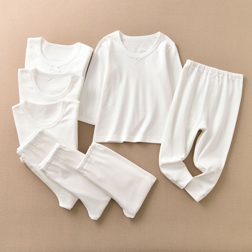 儿童白色纯棉无荧光秋衣秋裤