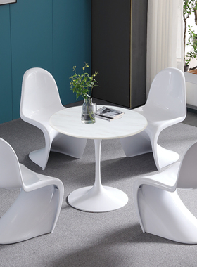洽谈桌椅组合 会客简约现代谈判接待小圆桌椅 白色烤漆创意个性