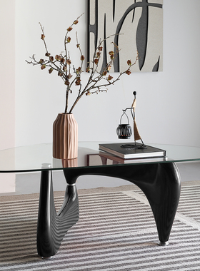 客厅设计师野口勇三角茶几现代简约钢化玻璃黑色烤漆创意小户型桌