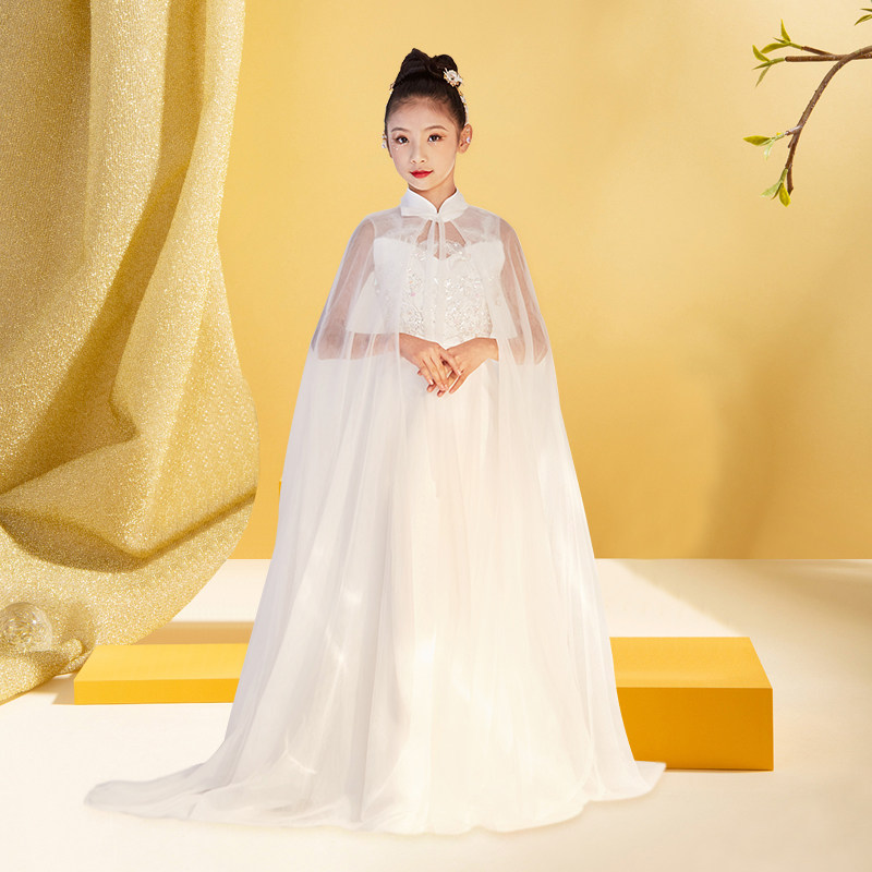 琴愫2021中国风儿童古筝演奏演出服女童白色中式礼服民乐表演服装