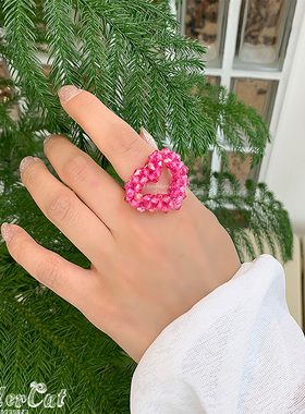 爱心水晶编织炫彩戒指韩国INS