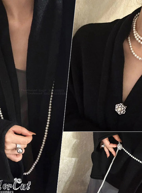 可拆卸水钻镂空花朵珍珠串长项链