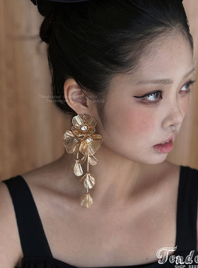 Miche Flower Earrings 夸张花瓣流苏坠项链条纹多层花朵耳环