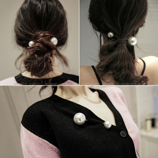 Brooch小香风圆球装 饰发饰淑女OL百搭大小珍珠胸针 HairPin Pearl
