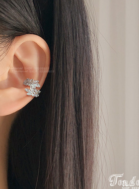 Cubic Leaf Earcuff韩国INS水钻橄榄枝耳廓耳骨夹锆石树叶C形耳夹