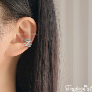 Cubic Leaf Earcuff韩国INS水钻橄榄枝耳廓耳骨夹锆石树叶C形耳夹