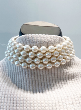 珍珠间隔链多层宽版Choker项链