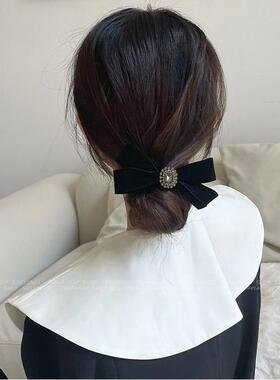 cubic velvet ribbon hair水钻方晶装饰丝绒蝴蝶结黑色天鹅绒发绳