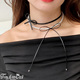 Pearl Choker Necklace Ribbon 皮革蝴蝶结装 饰珍珠双层颈链项链