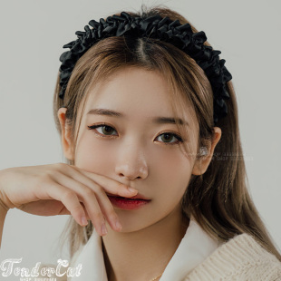 Makeup headband 明星同款百搭荷叶边头箍高颅顶纯色褶皱宽发箍