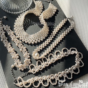 小香风Twice名井南mina同款珍珠串编织Choker颈链短项链（6款）