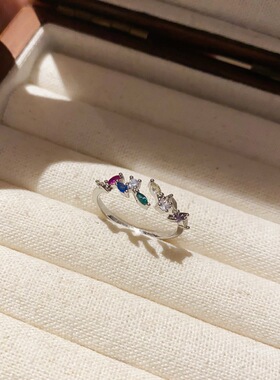 Cubic Nail Ring彩色锆石水钻蝴蝶结开口戒指