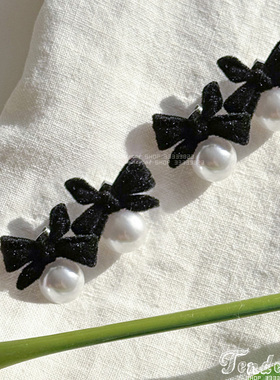 Kiko Velvet Ribbon Pearl Earrings 珍珠坠黑色植绒蝴蝶结耳环